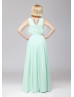 V Neck Mint Green Pleated Chiffon Fashion Bridesmaid Dress